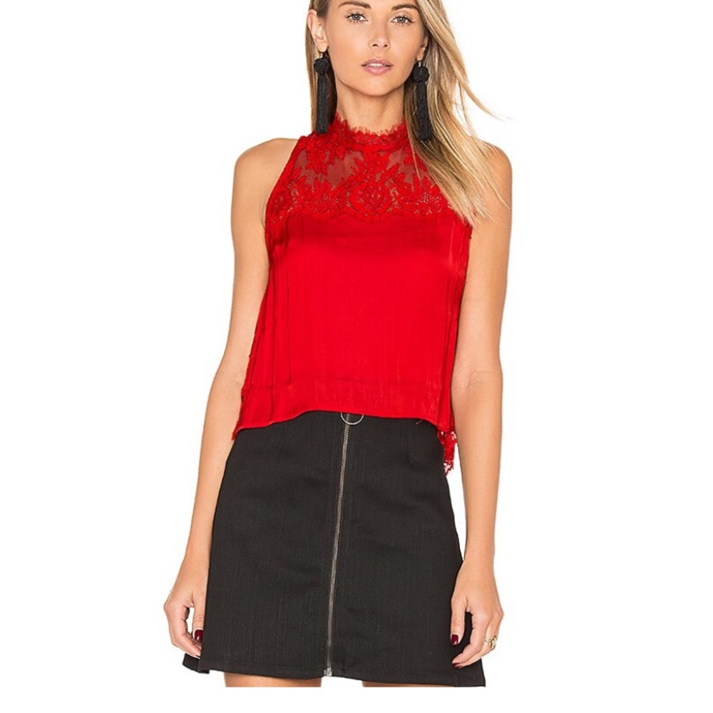 NWT FREE PEOPLE ‘tied to you’ Red lace open back top